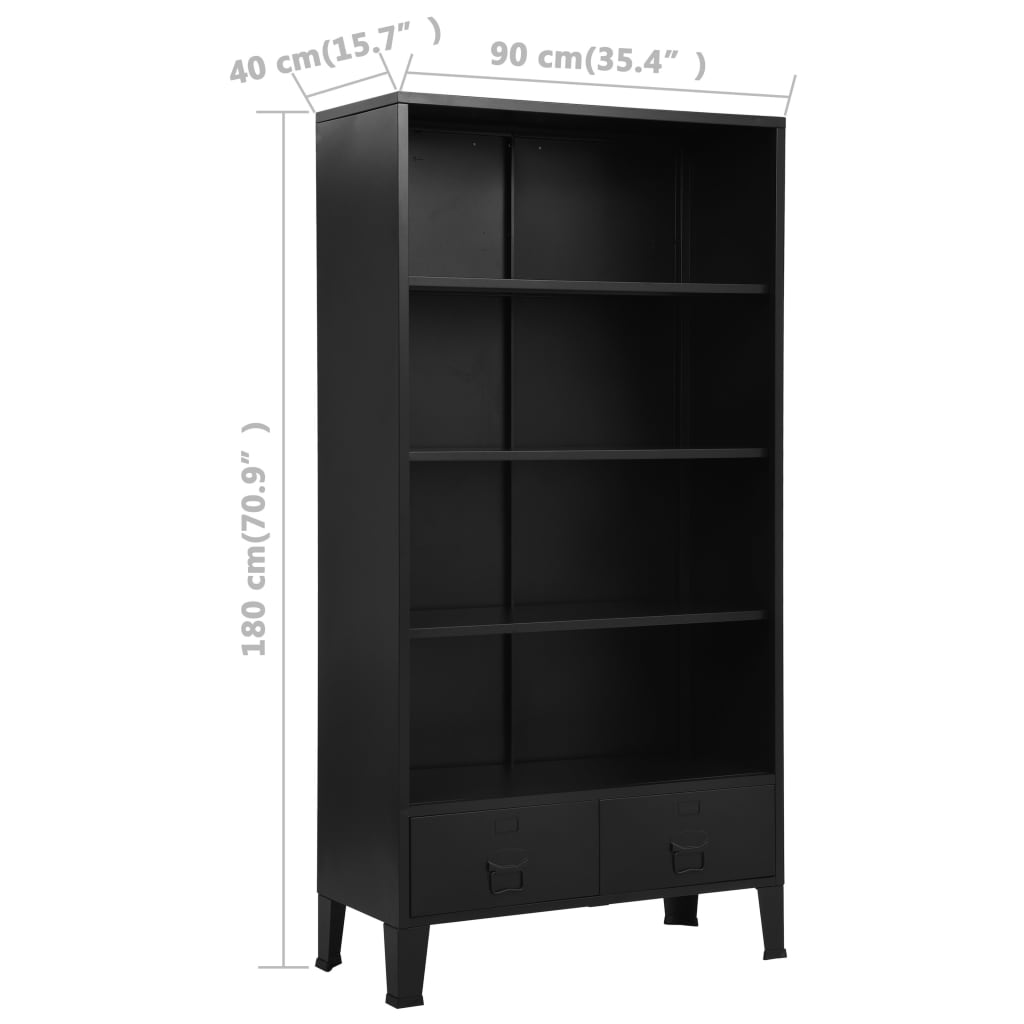 vidaXL Bücherregal Industrie-Stil Schwarz 90x40x180 cm Stahl