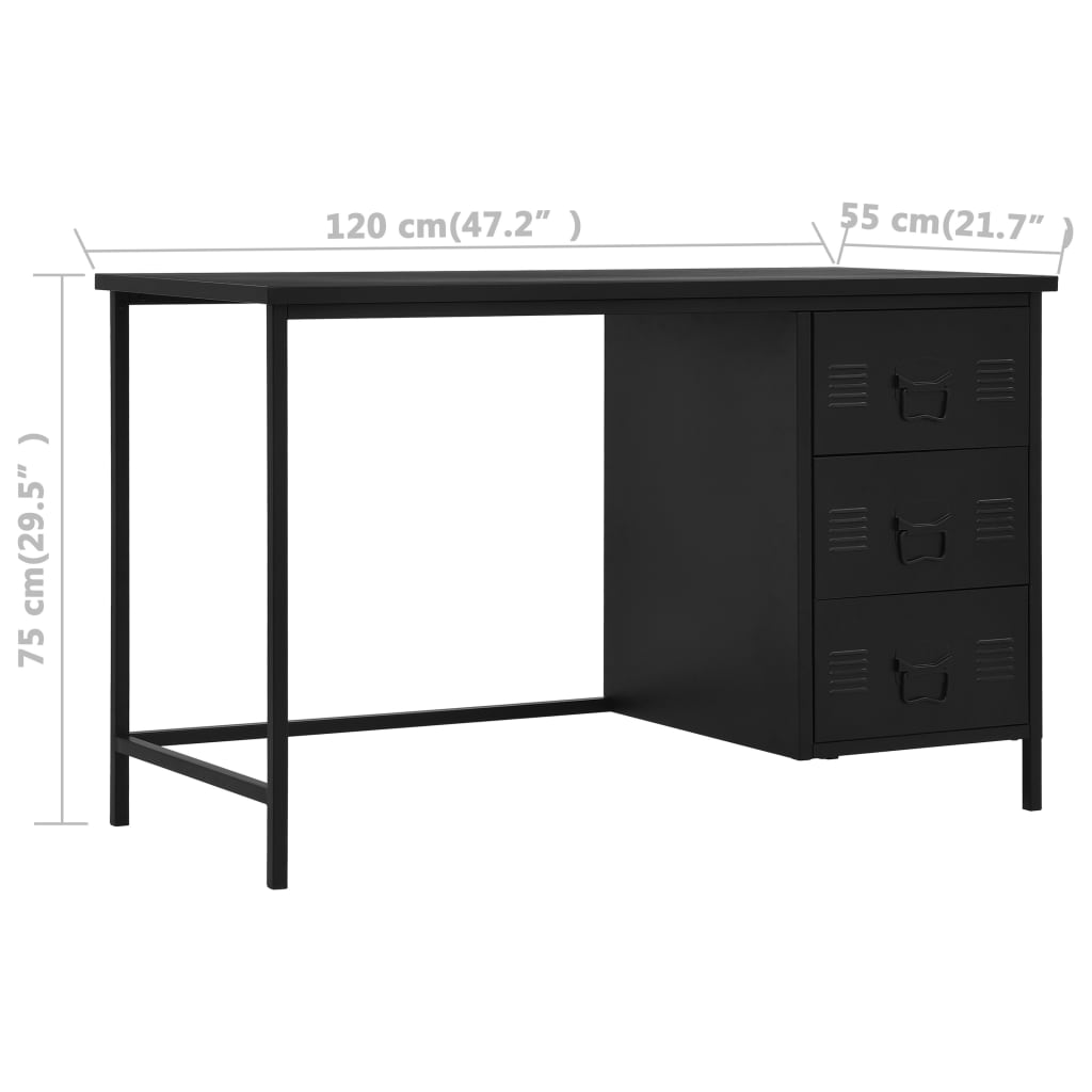vidaXL Schreibtisch Schubladen Industriell Schwarz 120x55x75cm Stahl