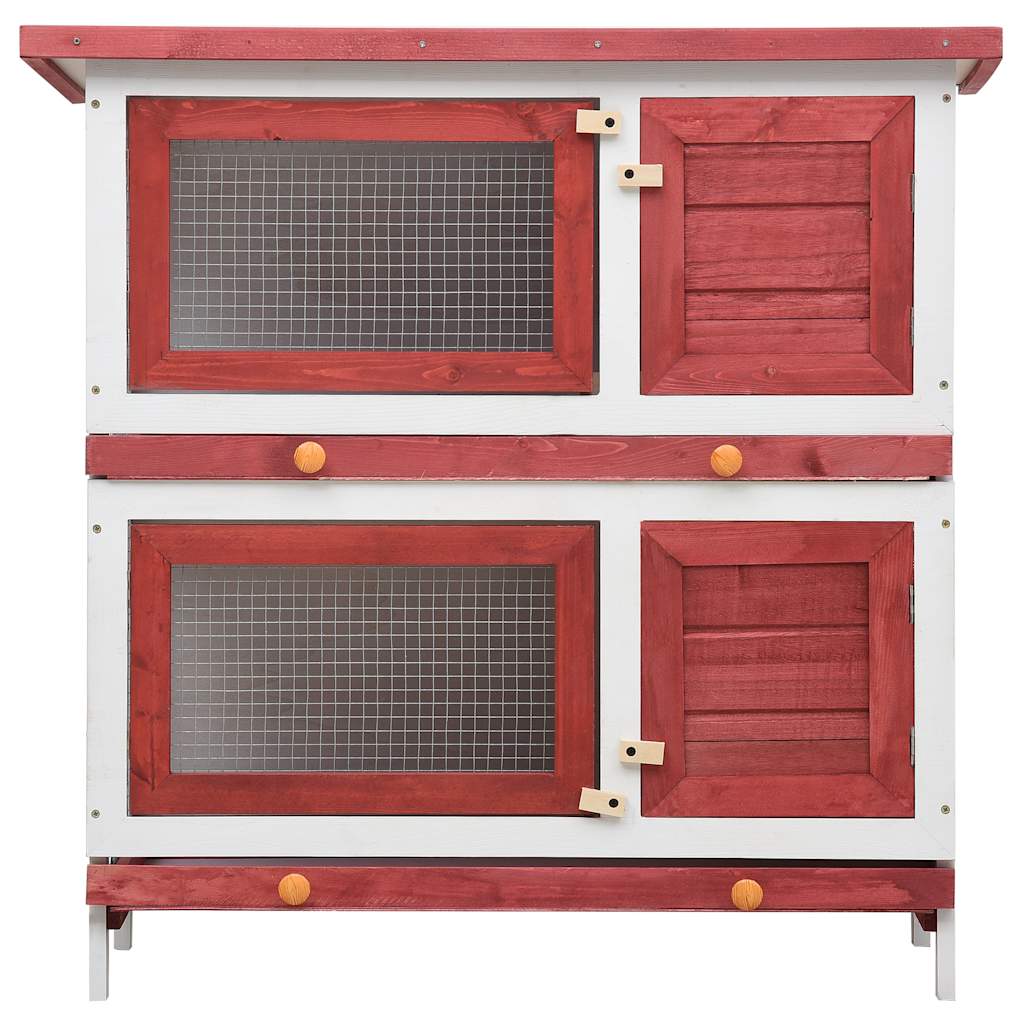 vidaXL Kaninchenstall 4 Türen Rot Holz