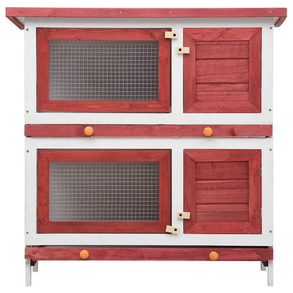 vidaXL Kaninchenstall 4 Türen Rot Holz