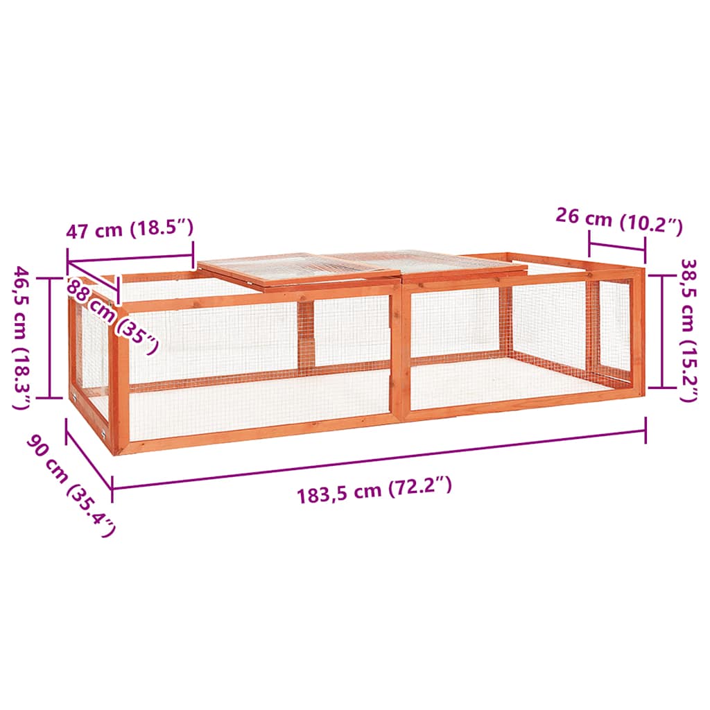 Kaninchenstall 183x90x46,5 cm Massivholz Tanne