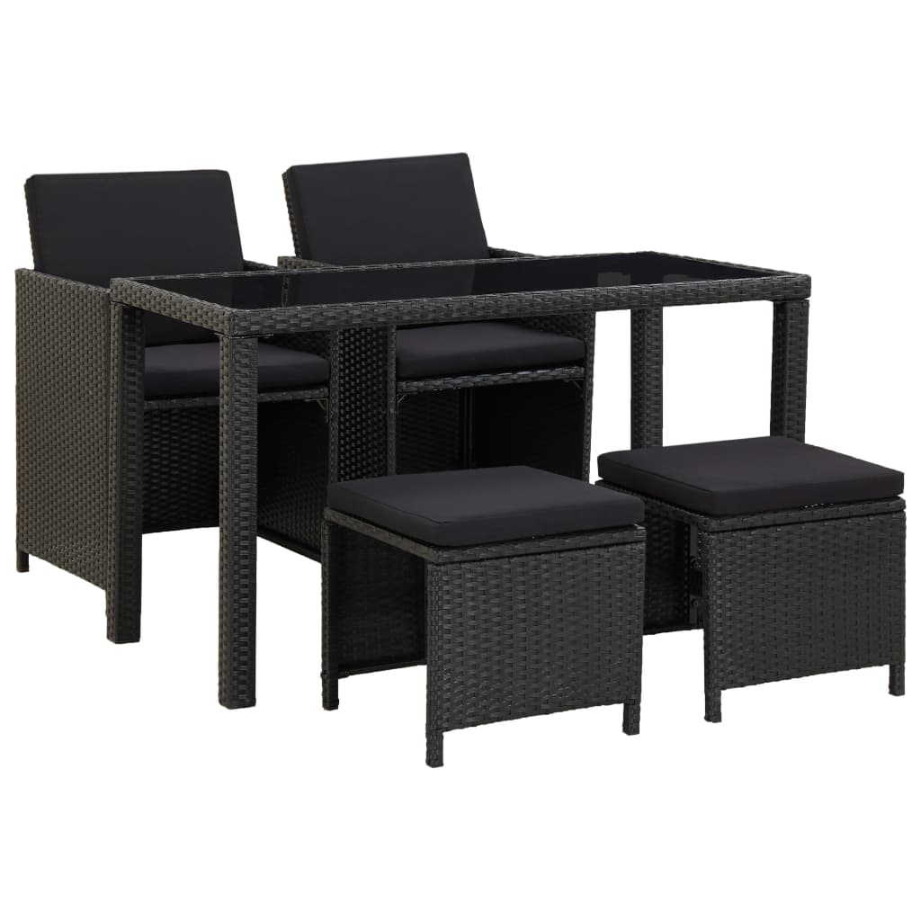 vidaXL 5-tlg. Garten-Essgruppe mit Auflagen Poly Rattan Schwarz