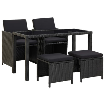 vidaXL 5-tlg. Garten-Essgruppe mit Auflagen Poly Rattan Schwarz