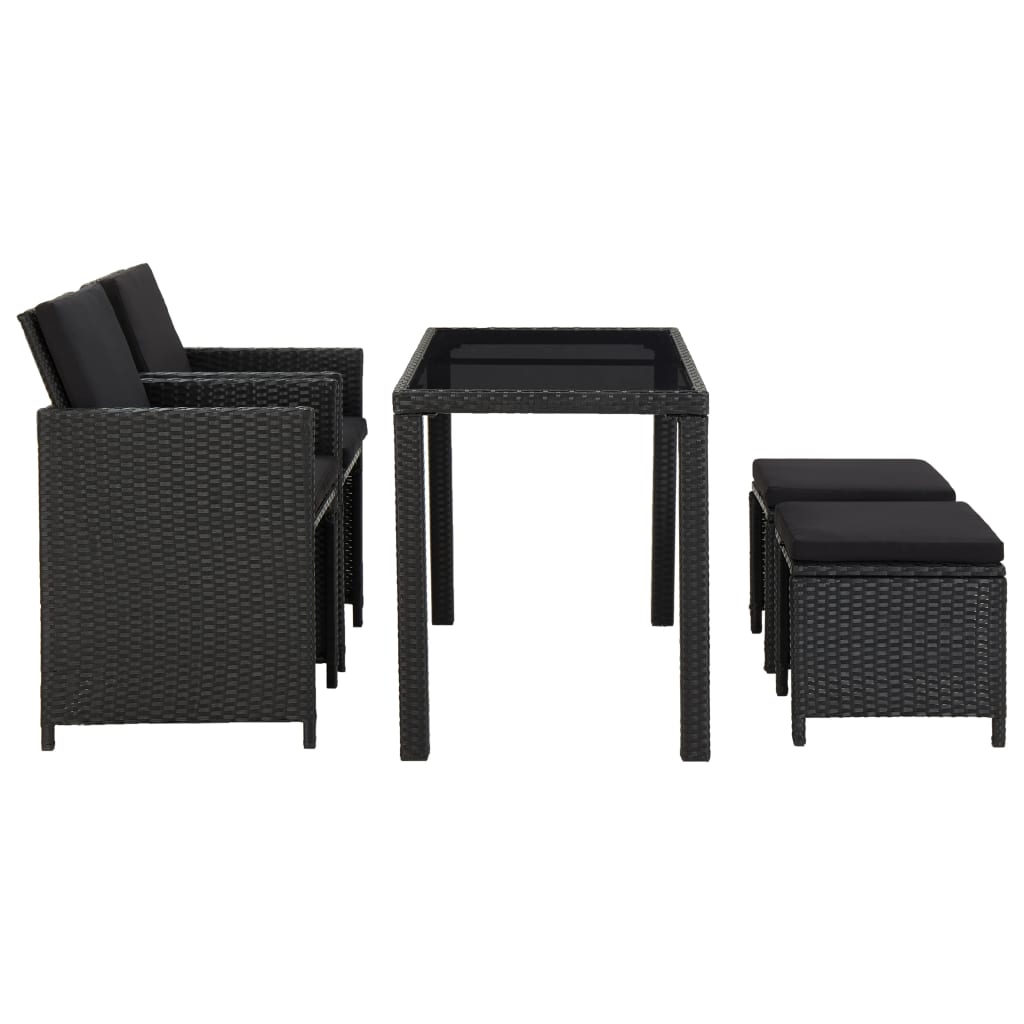 vidaXL 5-tlg. Garten-Essgruppe mit Auflagen Poly Rattan Schwarz