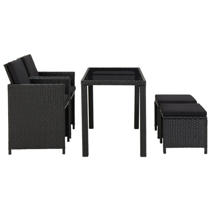 vidaXL 5-tlg. Garten-Essgruppe mit Auflagen Poly Rattan Schwarz