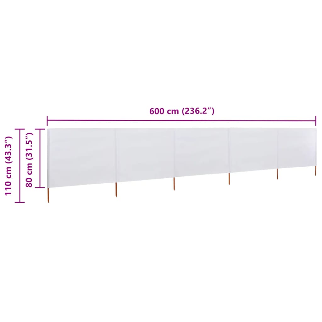 5-teiliges Windschutzgewebe 600 x 80 cm Sandweiß