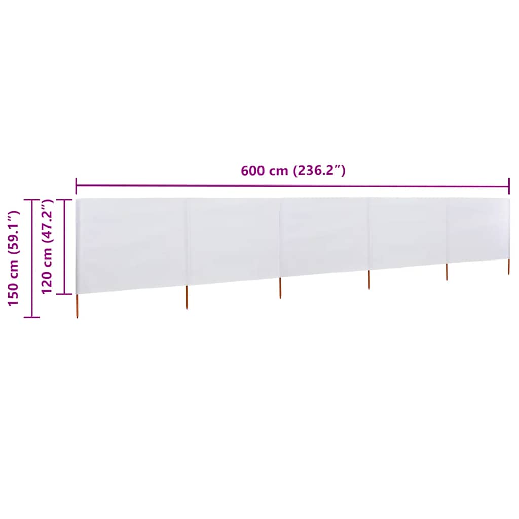vidaXL 5-teiliges Windschutzgewebe 600 x 120 cm Sandweiß