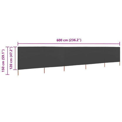 vidaXL 5-teiliges Windschutzgewebe 600 x 120 cm Anthrazit
