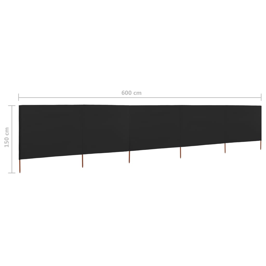 vidaXL 5-teiliges Windschutzgewebe 600 x 120 cm Schwarz