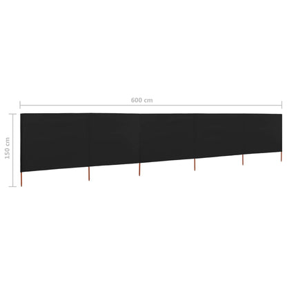 vidaXL 5-teiliges Windschutzgewebe 600 x 120 cm Schwarz