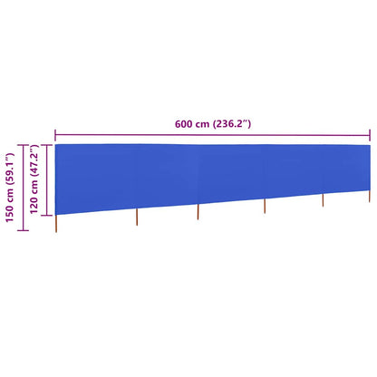 vidaXL 5-teiliges Windschutzgewebe 600 x 120 cm Azurblau