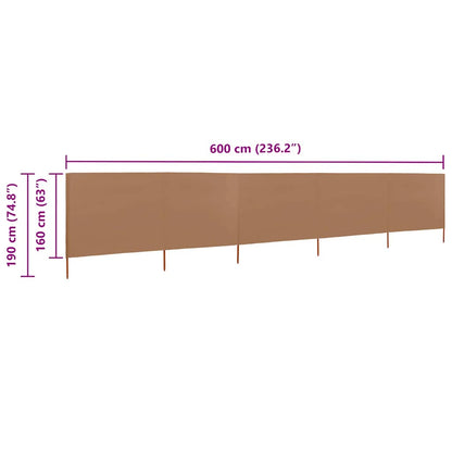 vidaXL Ensemble de 5 brise-vue 600 x 160 cm Taupe