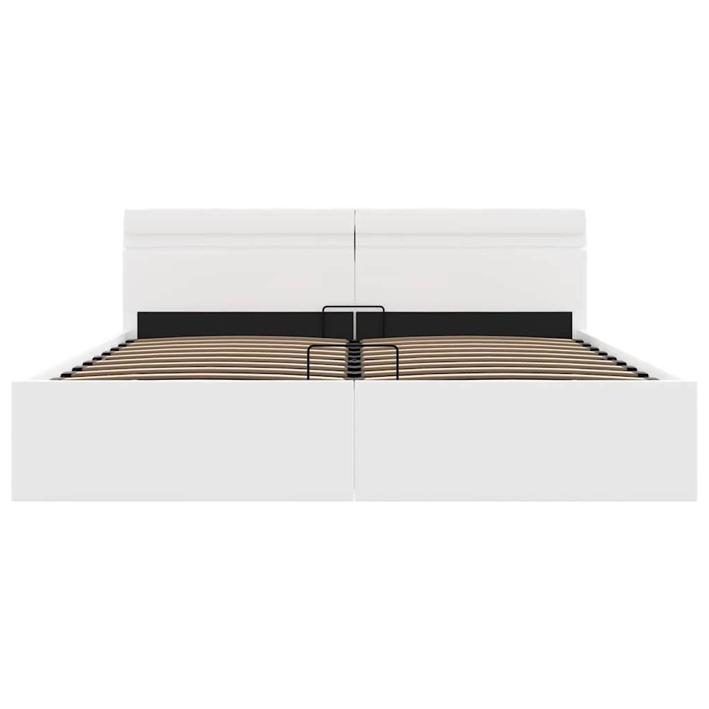 Bett mit Bettkasten Hydraulisch LED Weiß Kunstleder 160x200 cm