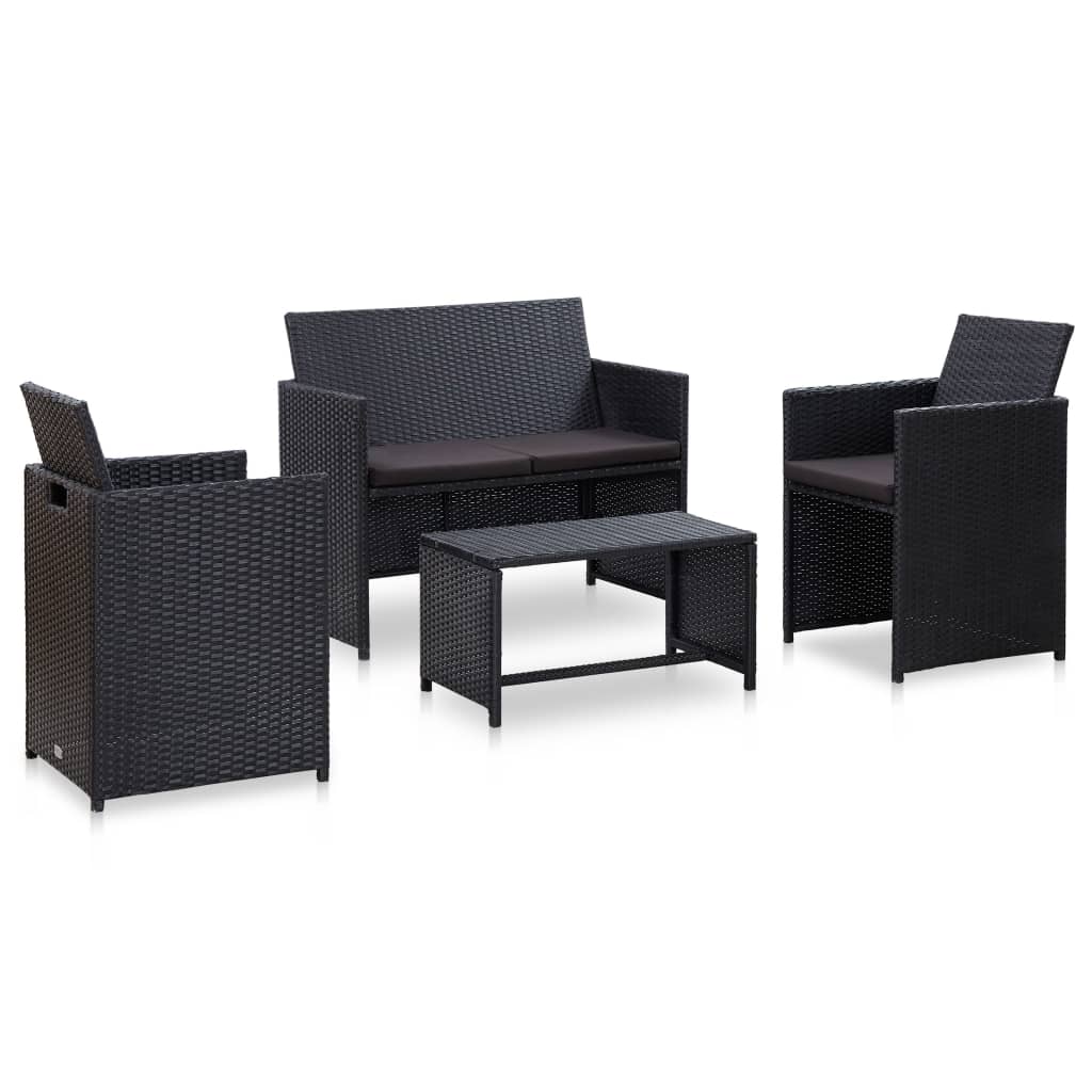 vidaXL 4-tlg. Garten-Lounge-Set mit Auflagen Poly Rattan Schwarz
