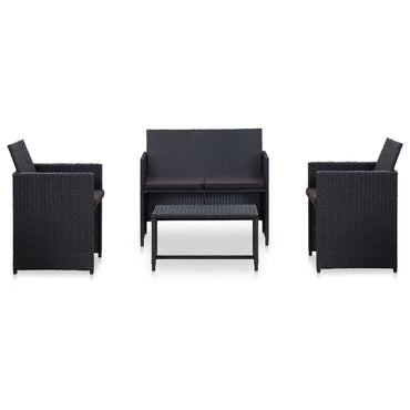 vidaXL Salon de jardin 4 pcs avec coussins résine tressée noir