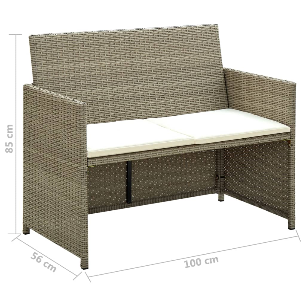 vidaXL 4-tlg. Garten-Lounge-Set mit Auflagen Beige Poly Rattan