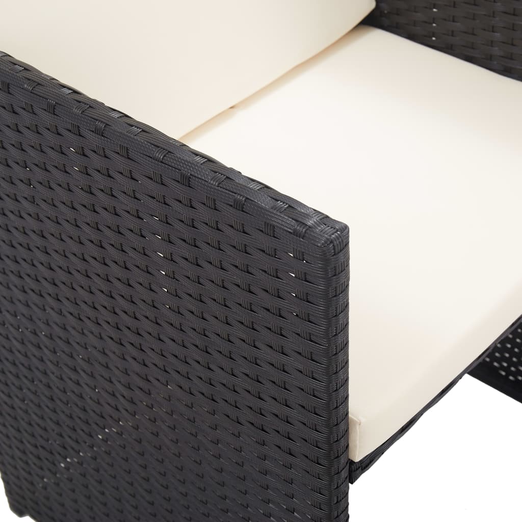 17-tlg. Garten-Essgruppe mit Auflagen Poly Rattan Schwarz
