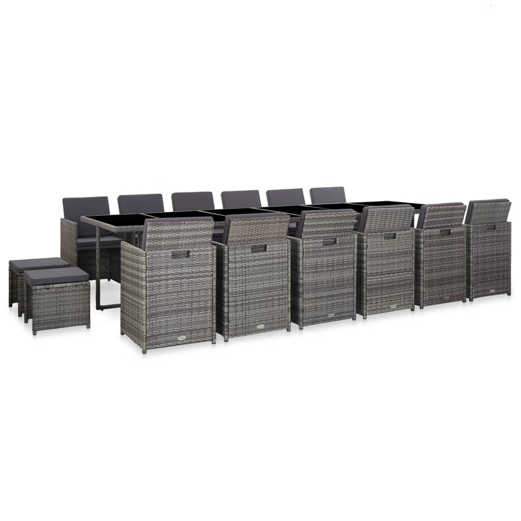 17-tlg. Garten-Essgruppe mit Auflagen Poly Rattan Grau