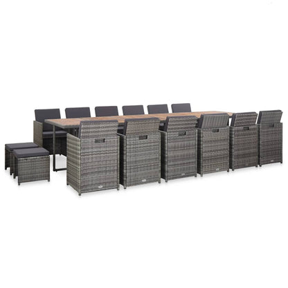 17-tlg. Garten-Essgruppe mit Auflagen Poly Rattan Grau