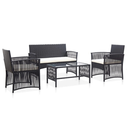 vidaXL Salon de jardin 4 pcs avec coussins résine tressée noir