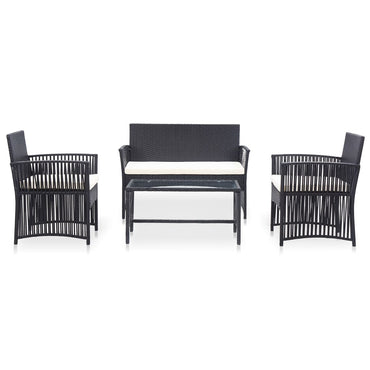 vidaXL Salon de jardin 4 pcs avec coussins résine tressée noir