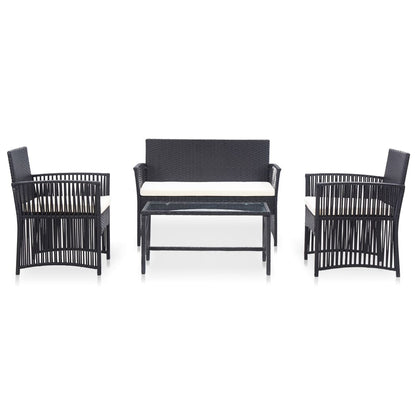 vidaXL Salon de jardin 4 pcs avec coussins résine tressée noir