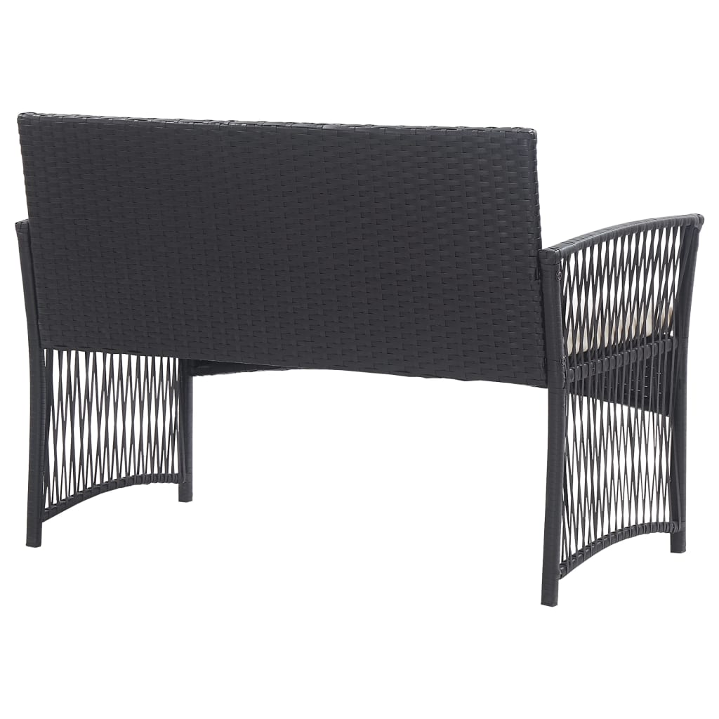 vidaXL Salon de jardin 4 pcs avec coussins résine tressée noir