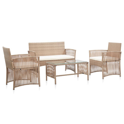 vidaXL Ensemble de jardin lounge 4 pcs avec coussin Résine tressée Beige