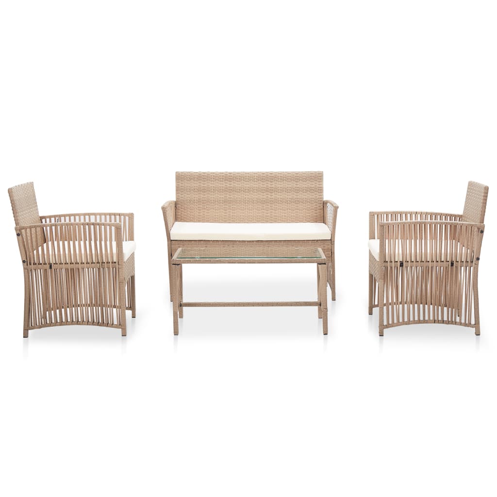 vidaXL Ensemble de jardin lounge 4 pcs avec coussin Résine tressée Beige