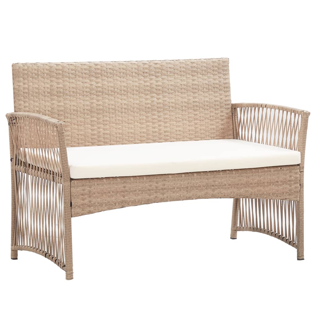 vidaXL Ensemble de jardin lounge 4 pcs avec coussin Résine tressée Beige