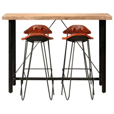 vidaXL 5-tlg. Bar-Set Massivholz und Echtleder
