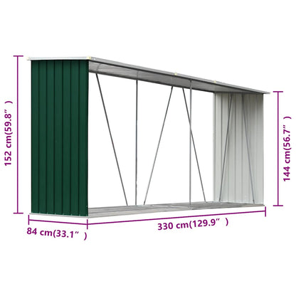 Brennholzlager Verzinkter Stahl 330x84x152 cm Grün