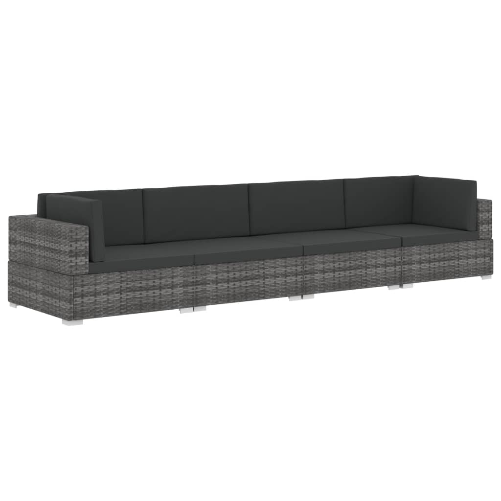 vidaXL 4-tlg. Garten-Sofagarnitur mit Auflagen Poly Rattan Grau
