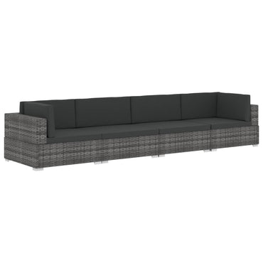 vidaXL 4-tlg. Garten-Sofagarnitur mit Auflagen Poly Rattan Grau