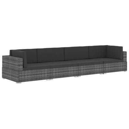 vidaXL 4-tlg. Garten-Sofagarnitur mit Auflagen Poly Rattan Grau