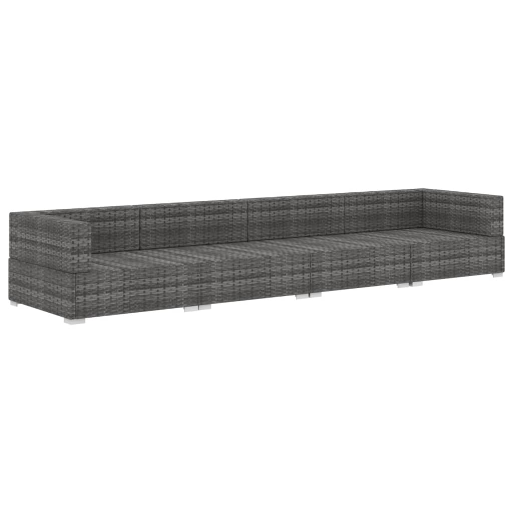 vidaXL 4-tlg. Garten-Sofagarnitur mit Auflagen Poly Rattan Grau
