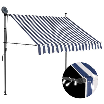 vidaXL Einziehbare Markise Handbetrieben mit LED 150 cm Blau und Weiß