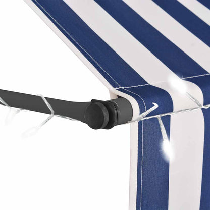 vidaXL Einziehbare Markise Handbetrieben mit LED 300 cm Blau und Weiß