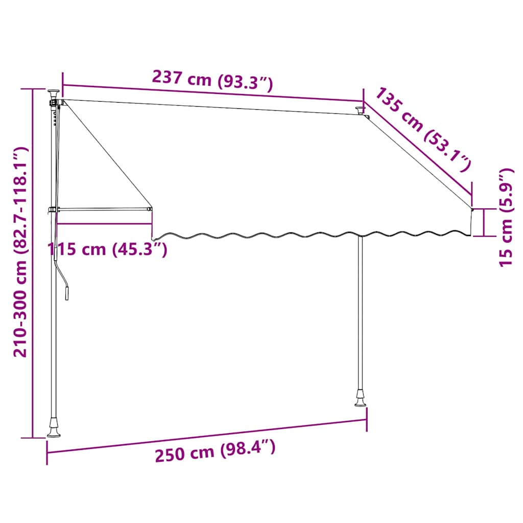 vidaXL Einziehbare Markise Handbetrieben mit LED 250 cm Weiß Orange