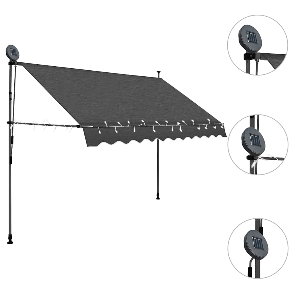 vidaXL Einziehbare Markise Handbetrieben mit LED 300 cm Anthrazit