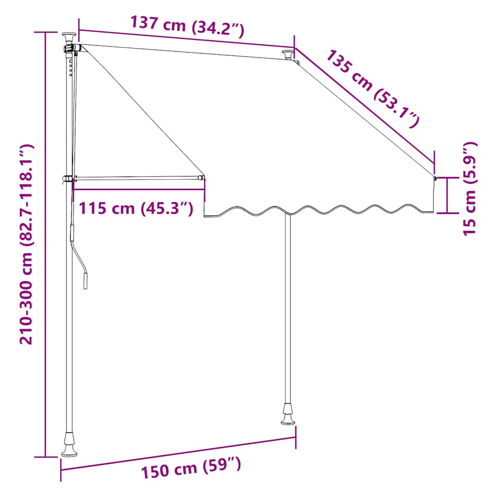 vidaXL Einziehbare Markise Handbetrieben mit LED 150 cm Orange Braun