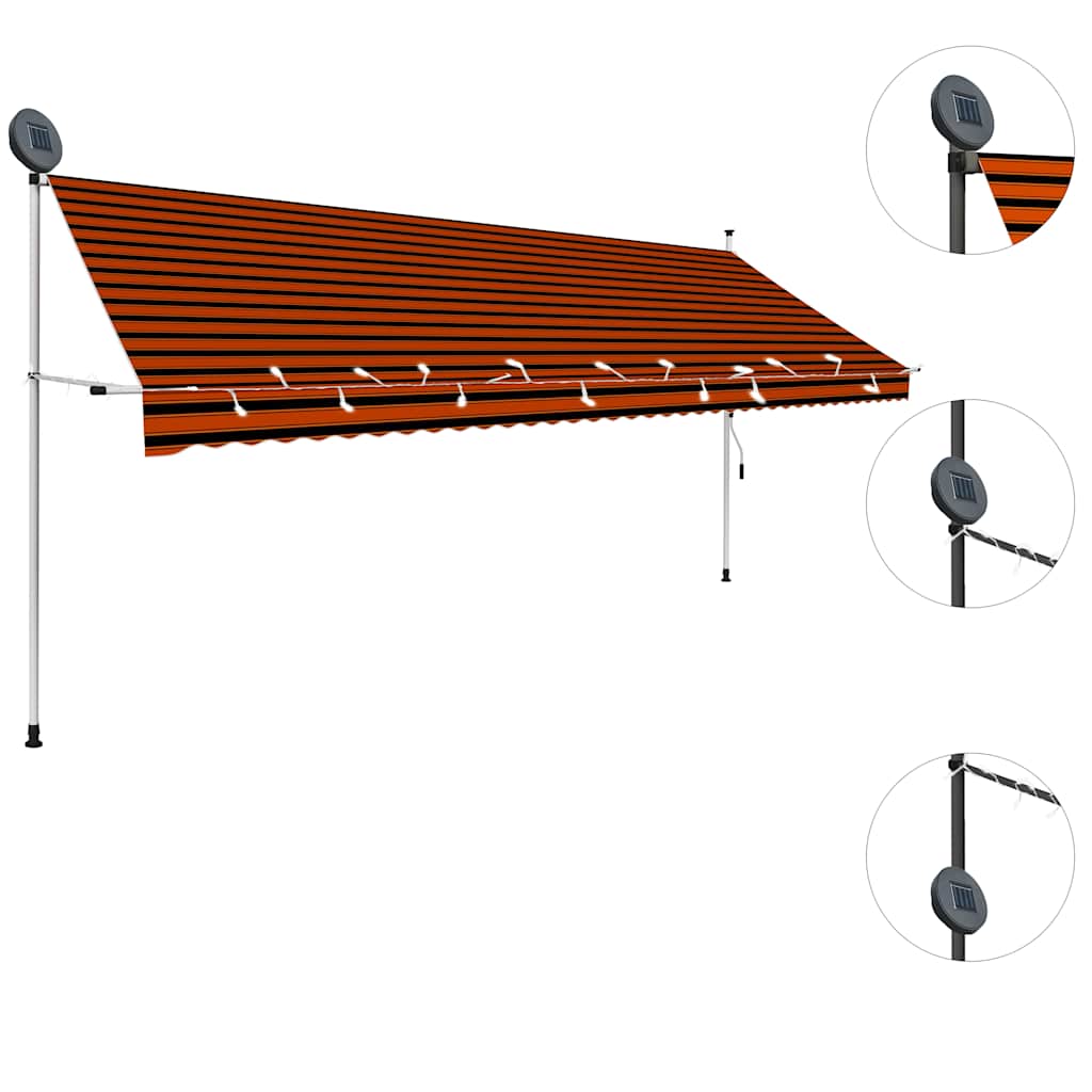 vidaXL Einziehbare Markise Handbetrieben mit LED 400 cm Orange Braun