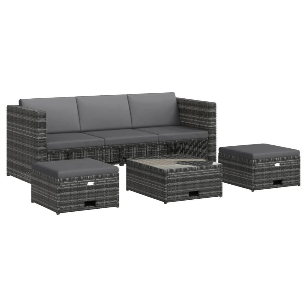 vidaXL Salon de jardin 4 pcs avec coussins résine tressée Gris