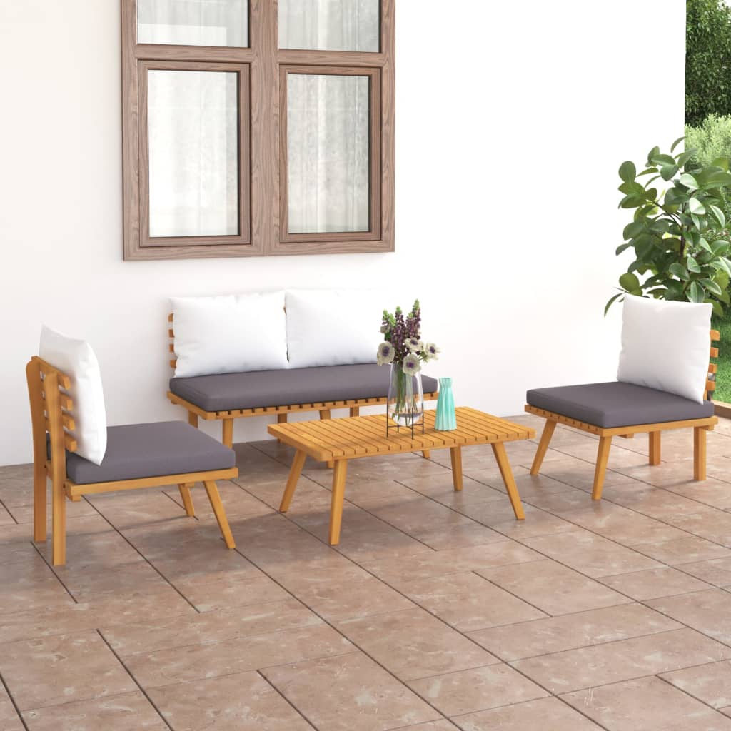 vidaXL Ensemble de salon de jardin 4 pcs avec coussins Bois d'acacia massif