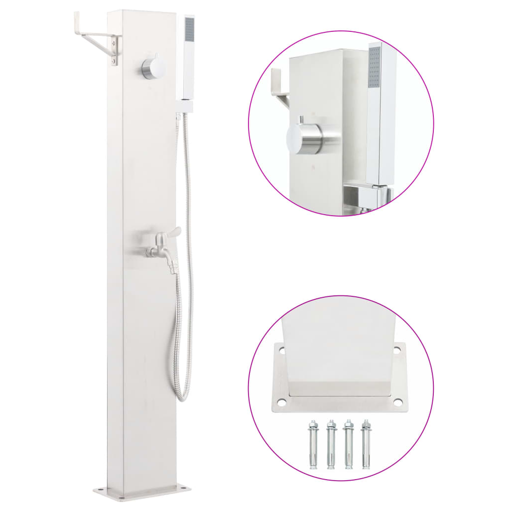 Gartendusche mit Wasserhahn 110 cm Edelstahl