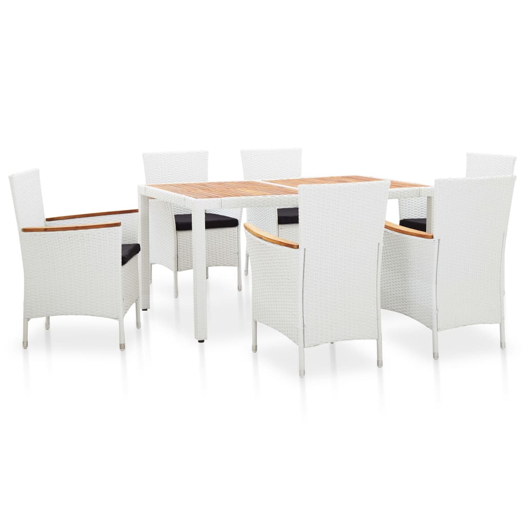 vidaXL 7-tlg. Garten-Essgruppe Poly Rattan Weiß