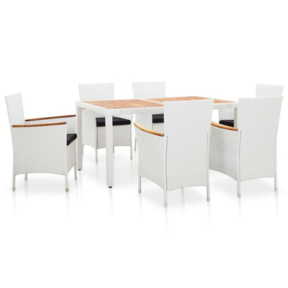 vidaXL 7-tlg. Garten-Essgruppe Poly Rattan Weiß