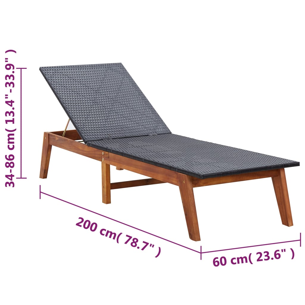 Sonnenliege mit Tisch Poly Rattan und Massivholz Akazie
