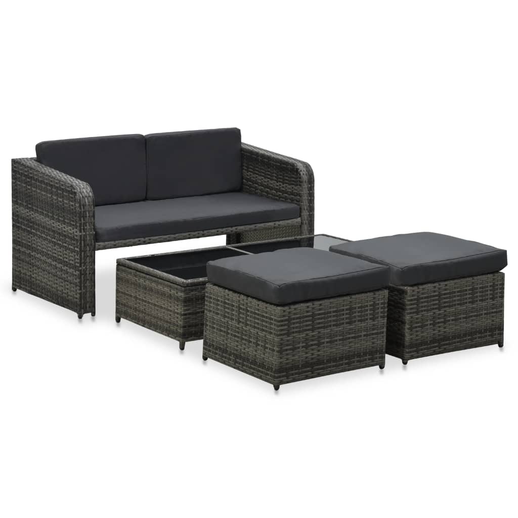 vidaXL Salon de jardin 4 pcs avec coussins résine tressée anthracite