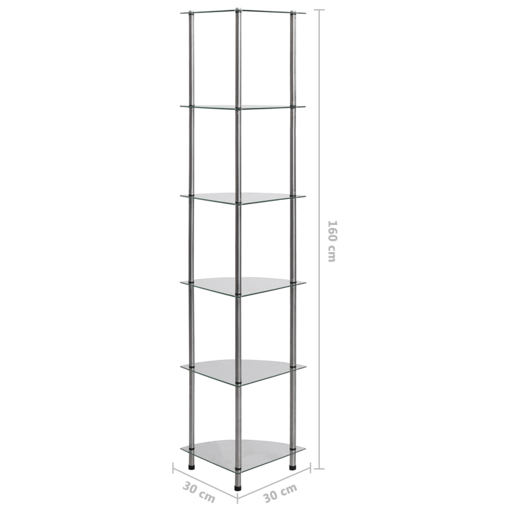 vidaXL Regal mit 6 Ablagen Transparent 30x30x160 cm Hartglas